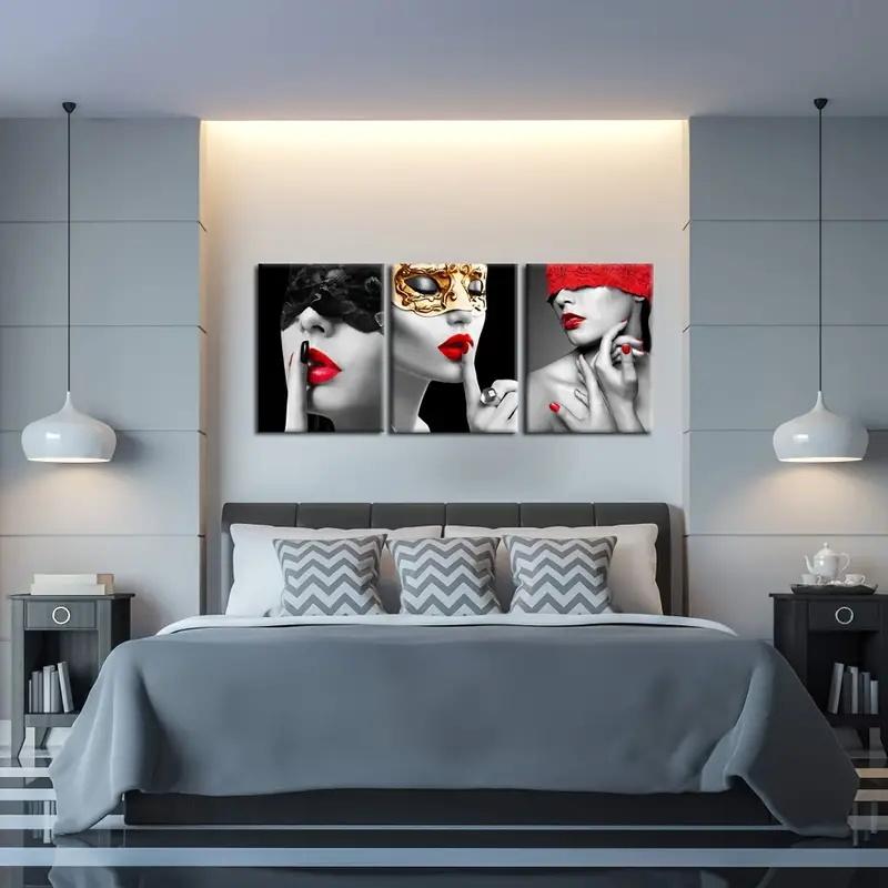 3pcs/set Canvas Poster Red Lips Woman Black and White Art Decoration Painting Modern Wall Art Poster Living Room Decorative