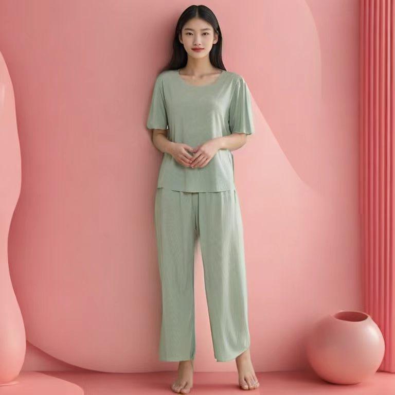 Ice Silk Couple Pajama Set - Seamless, Solid Color, Short Sleeve Sleepwear for Men & Women, Ideal for Spring/Summer
