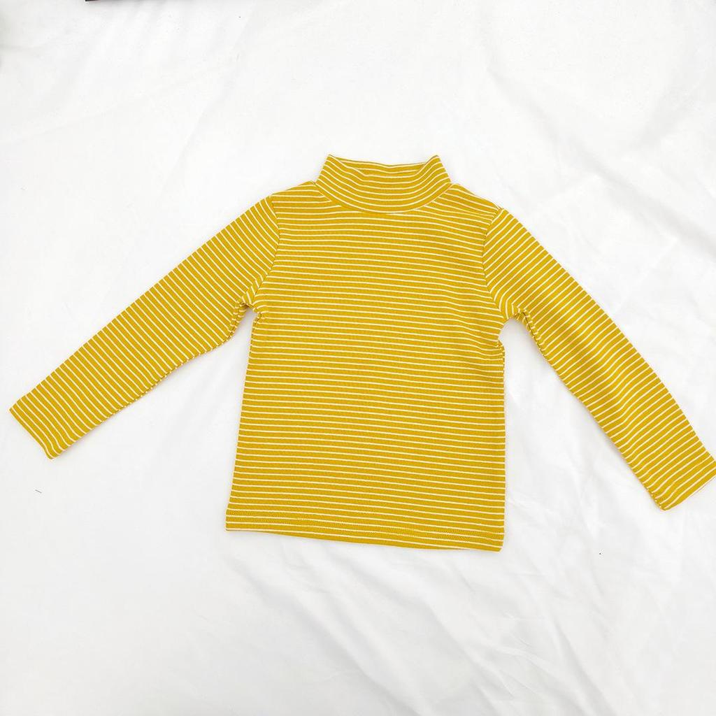 Kids' and Parents' Striped Long Sleeve T-shirt - Semi-High Collar Elastic Layer for Autumn/Winter