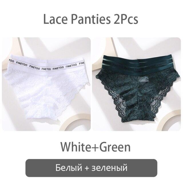 

FINETOO 2Pcs Lace Panties Women Sexy Transparent Briefs Low Waist Floral Underwear Модні жіночі труси L-2XL Girl Lingerie L