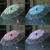 Clear Umbrella with Blue Floral Pattern, Windproof and Compact Design, Automatic Open and Close, Lightweight for Travel