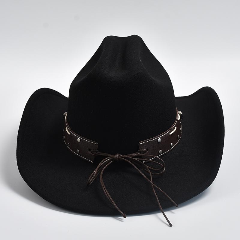 New Vintage Western Cowboy Hat with Punk Belt Men's Gentleman Cloche Church Caps Lady Roll Up Jazz Cowgirl Hats