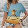 Summer Round Neck Cartoon Animal Pattern 3D Print Top Fashionable Casual Short Sleeved Women's T-shirts