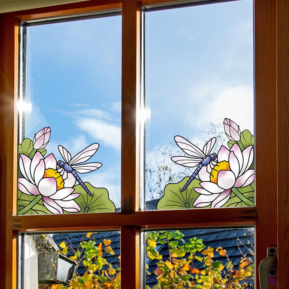 Double-Sided Transparent Floral & Bird Window Corner Sticker