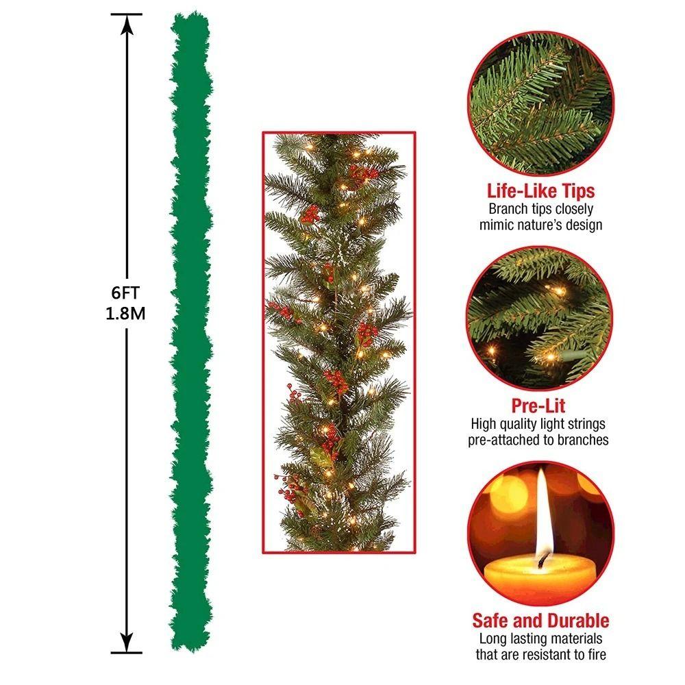 180cm/6 Feet Christmas Garland Green Led String Lights Artificial Rattan  Outdoor Decor