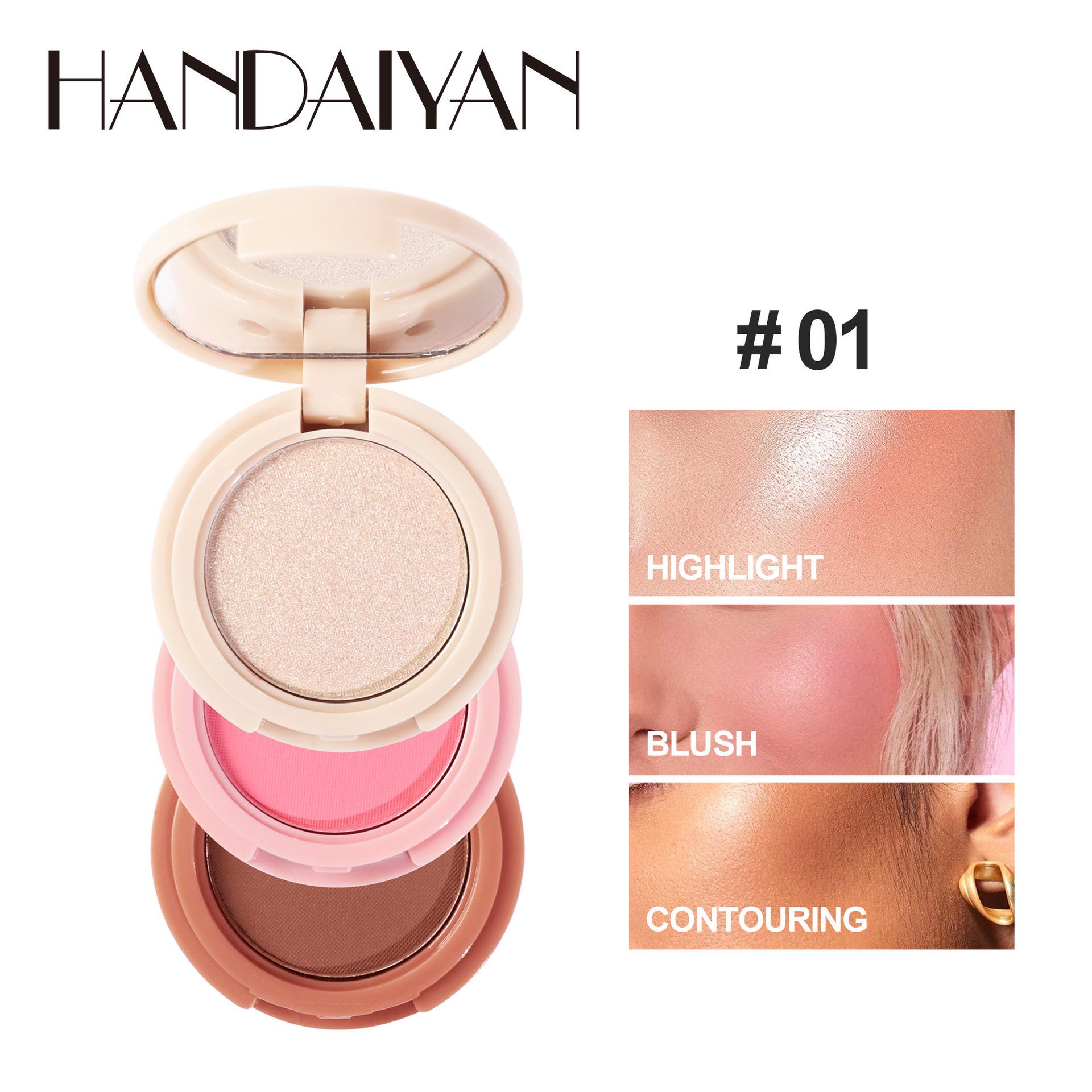 

Handaiyan 3-in-1 Shimmer Face Palette: Highlighter, Contour & Blush