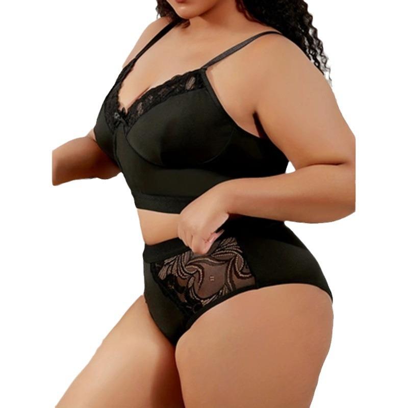 Black Thin Plus Size Sexy Lingerie Set Plus Size Bra Big Chest Small Gathered Lingerie Bra Set