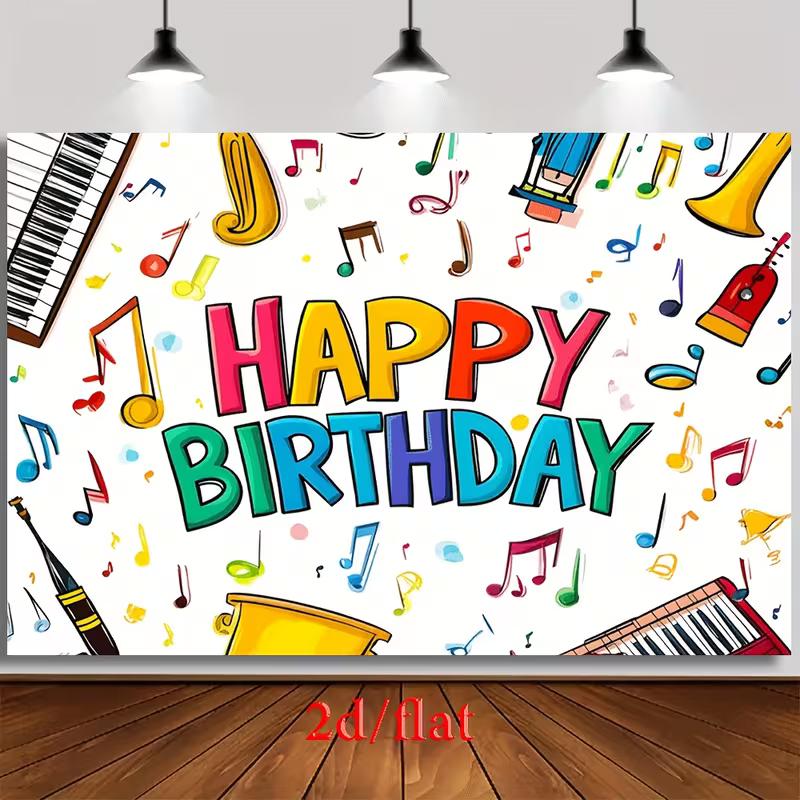 2D Cartoon Music Instrument Birthday Backdrop 2D Flat Banner for Kids Party