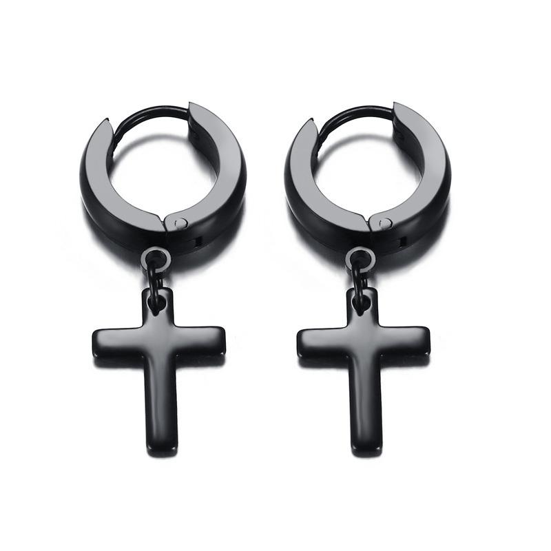Stainless Steel Earring with Cross Charm for Guys Men's Zircon
