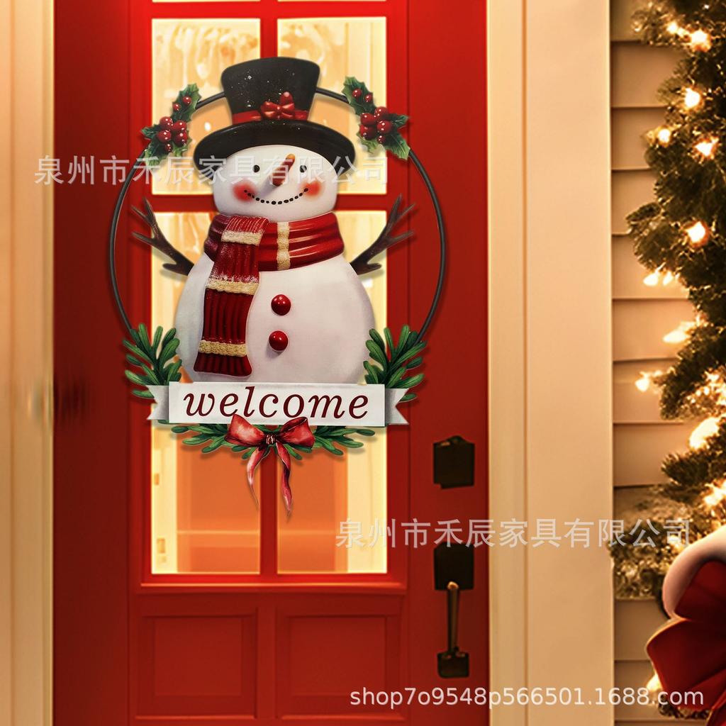 Christmas Snowman Home Decoration Hanging Ornament Metal Wall Art Seasonal Holiday Indoor Outdoor Festive Welcome Sign