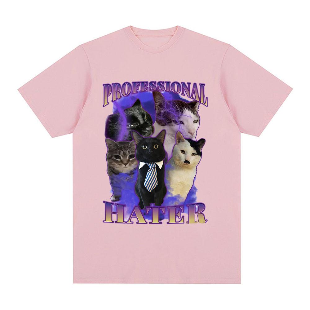 T-shirts graphiques mème chat drôle Hater professionnel Mode unisexe T-shirt Été Couples Décontracté Coton T-shirts surdimensionnés Vêtements