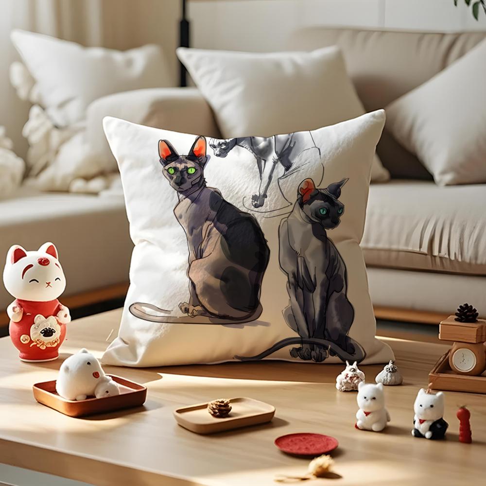 Sphynx Cat Cushion Cover Anti-dustmite Pillowcase Invisible Zipper Silky Short Plush Sofa Cushion Cover