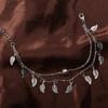 Double Layer Leaves Charm Anklet Foot Chain Summer Women Sandal Ankle Bracelet