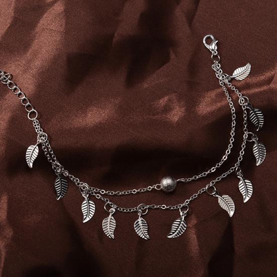 Double Layer Leaves Charm Anklet Foot Chain Summer Women Sandal Ankle Bracelet