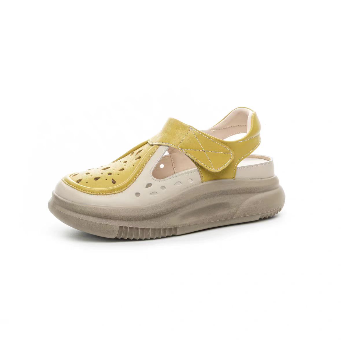 

The first layer of cowhide retro sandals women s summer new hollow thick-soled color matching sandals lightweight sports sandals 40