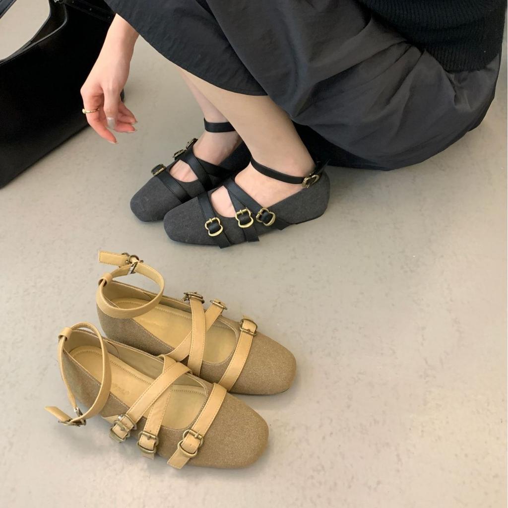 ~ Flat-soled Women's Single Shoes Pointed Spring New Fairy Retro Ladyshoes Black Versatile Flat Heel Light Mouth Soft Sole Grandma