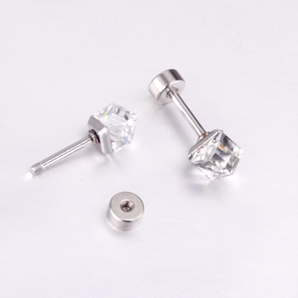 Accessories Colorful Square Diamond Screw Plug Earrings Simple Geometric Colored Diamond Pat Plug Earrings Stainless Steel Earrings