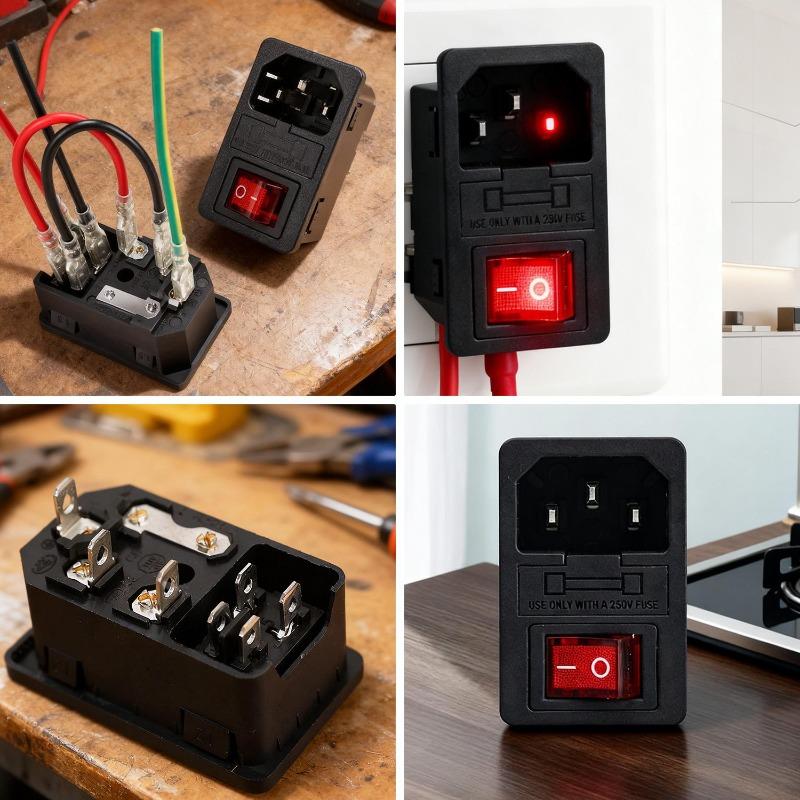 Red Rocker Switch Fuse IEC320 C14 Inlet Power Socket Fuse Switch Connector Plug Connector with 10A Fuse Switch 1/2PCS