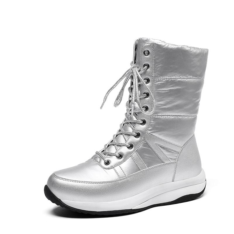 

Зимние ботинки от мороза Женские теплые плюшевые на танкетке Водонепроницаемые пуховые Толстые из космического хлопка с подкладкой Ботильоны Уличная обувь на платформе 44 серебряный