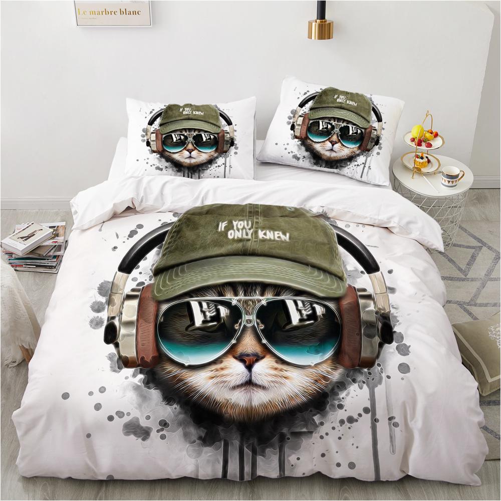 Black Cat Bedding Set Cute Cats Cartoon Duvet Cover Set Double Size Soft Fabric Bed Sets Kids Home Textile Halloween Decor Gift