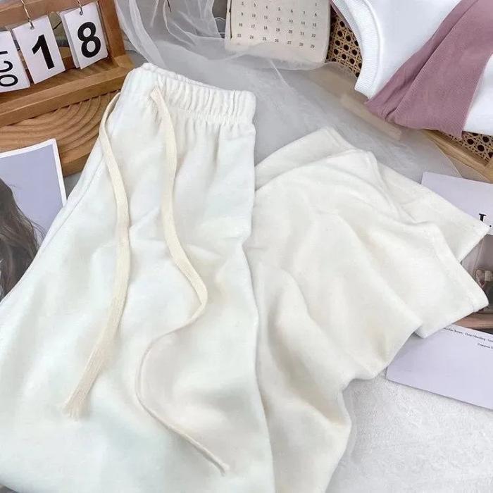 

Korean Style Women s Sticky Rice Super Soft Wide-Leg Floor-Length Pants - Autumn Winter Lace-up Casual Drape Straight Leg Trousers Size 2