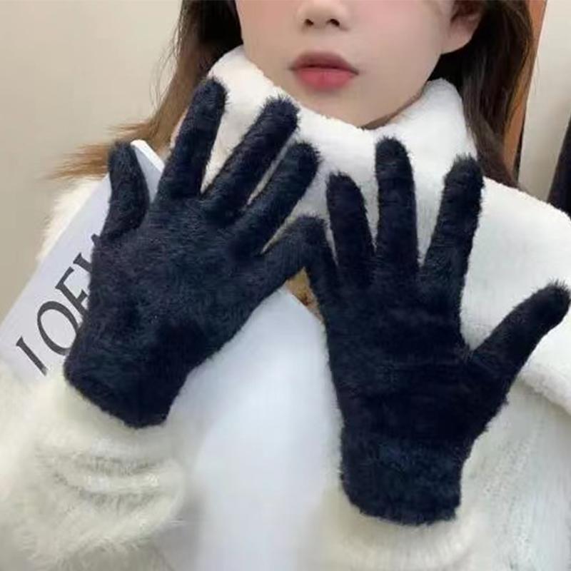Women's Winter Mink Velvet Gloves Thermal Cold Proof Five Finger Mittens Anti-cold Outdoor Plush Gloves Thicken Warm Mitten