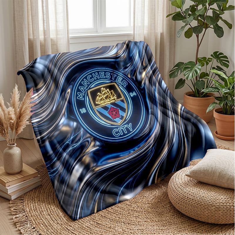 Couverture sur le thème de Manchester City Couverture douce en flanelle Couverture jetée pelucheuse Couverture douillette pour canapé et lit pour la décoration de la maison