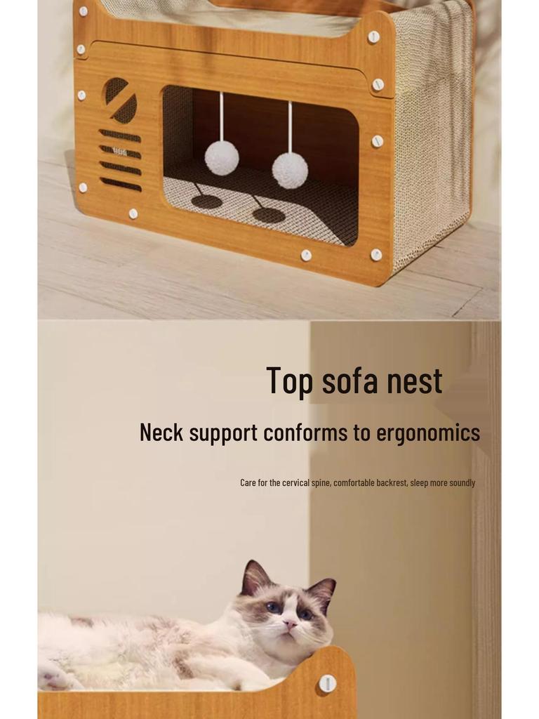 TV Style Cat Scratching Board and Bed: Durable, Debris-Free, Scratch-Resistant, All-in-One Cat Nest Toy