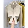 Women's Spicy Girl High-Neck, Waist-Cinching Warm T-shirt: Long-Sleeve, Double Zipper, Polar Fleece Base/Outerwear for Autumn/Winter