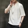 Men's Summer Chinese Style Solid Color Casual Short-sleeved T-shirt Youth Thin V-neck Embroidered Blouse
