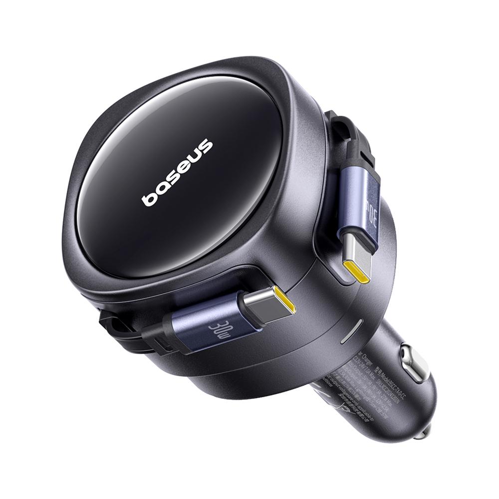 Încărcător Auto BASEUS Enjoyment Max 60W C+C Cablu Dual Design Rotativ Încărcare Rapidă Cabluri Retractabile