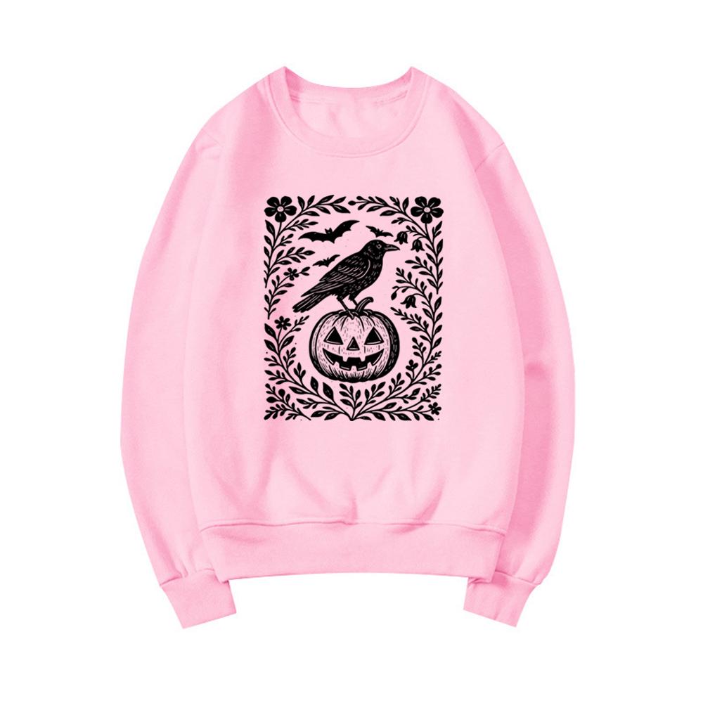 Halloween Crow Pumpkin Sweatshirt Jack O Lantern Floral Halloween Hoodies Women Crewneck Sweatshirt Long Sleeve Casual Pullover