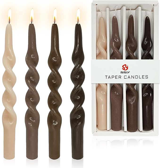 Unscented Spiral Taper Candles Gradient Coffee Candle Sticks 4 PCS Twisted Candle for Home Decor Decor Wedding Decorations 10inch(25.40cm)