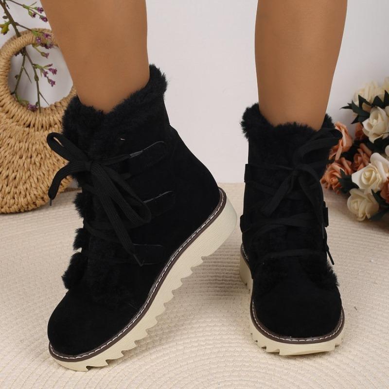New Plus-size Shoes, Snow Boots, Fleece and Thickened Lace-up Warm Shoes, Cotton Boots, Women's Shoes