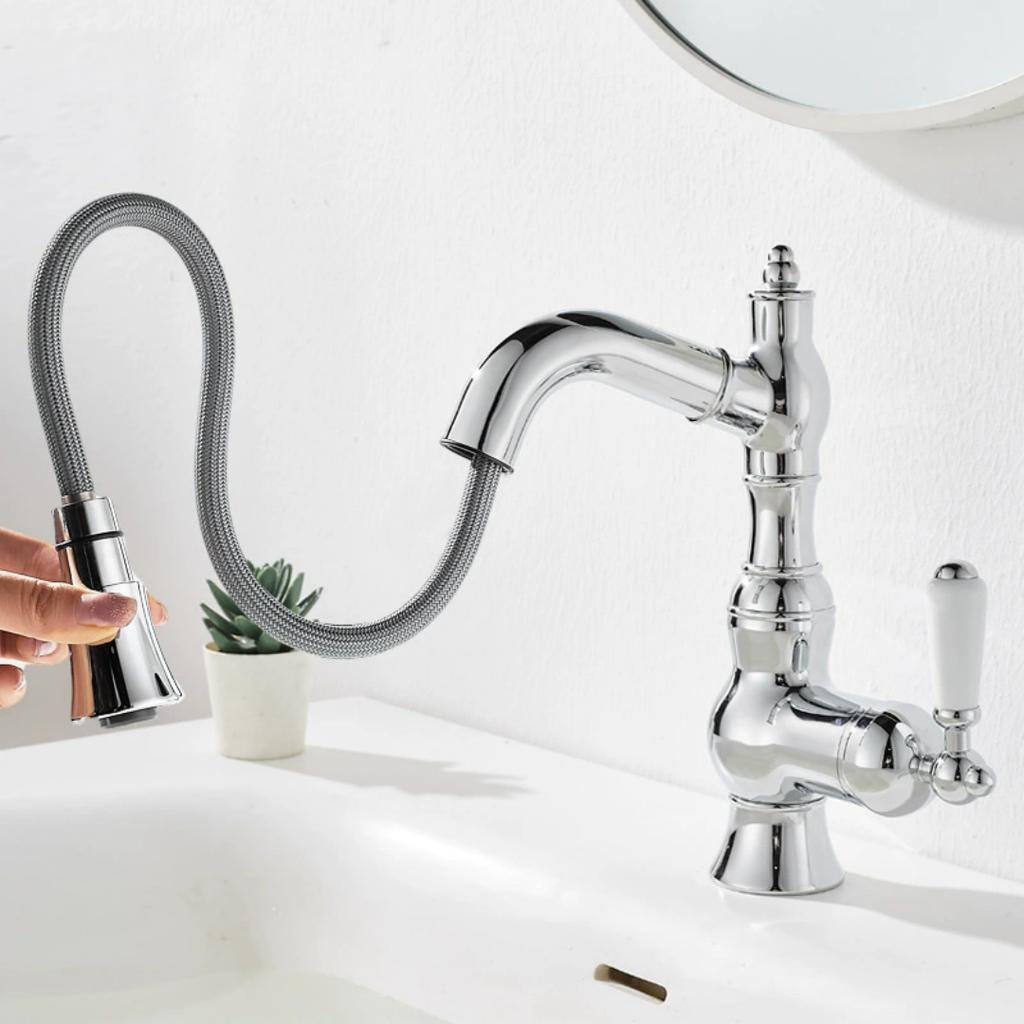 Gold Basin Faucet Antique Brass Pull Out Bathroom Faucet Hot & Cold Black Bathroom Sink Faucet Decked Lavotory Faucet Sink Mixer