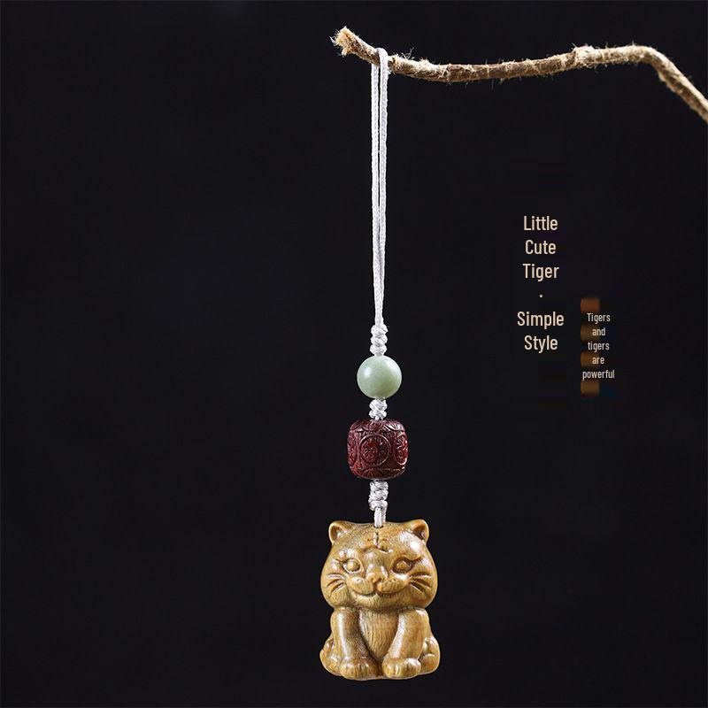 Green Sandalwood Tiger Pendant Phone Chain & Keyring Bag Charm Tassel