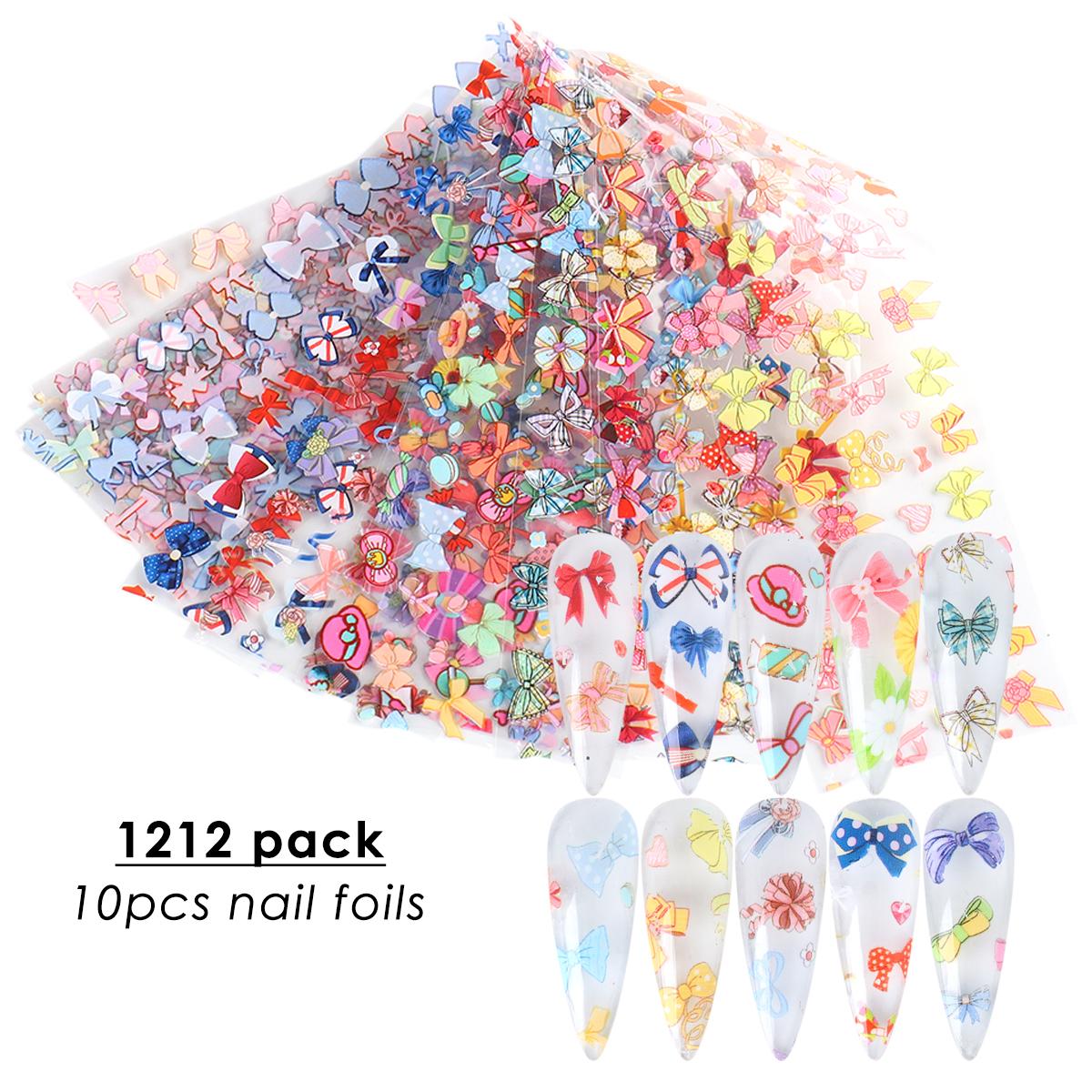 Lot de 10 Stickers de Transfert Foils pour Nail Art Variés Motifs Fleurs Roses Ciel Étoilé Floral Wraps pour Ongles Décor Manucure Mariage