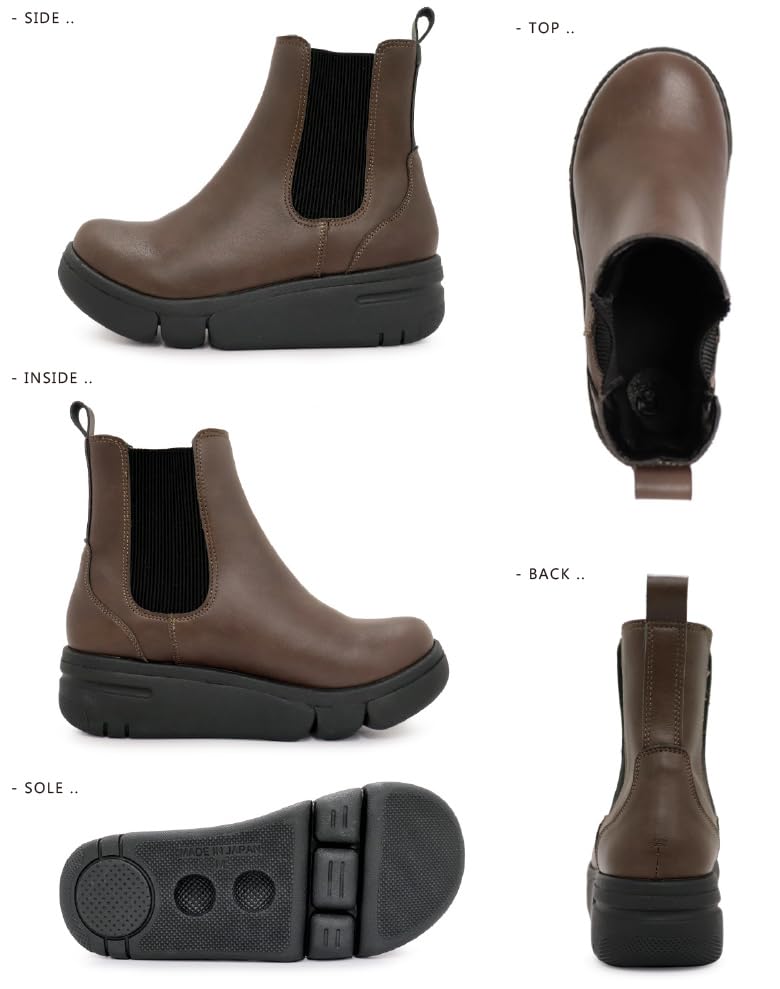 Fashion Boots Casual Wedge Heel Thick Sole Side Gore Suitable for Sunny or Rainy Days Easy to Walk Easy to Wear Less Fatigue Comfort Made in Japan
