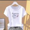 Casual Style Women's Slim-Fit White Letter Print T-Shirt - 2026 New Arrival