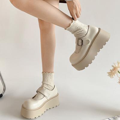 Black French Thick-soled Mary Jane Small Leather Shoes for Women's 2025 New Spring and Autumn Round Head Retro Heightening Shallow Mouth Single Shoes