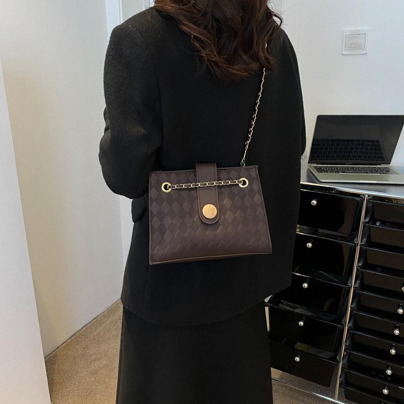Fashionable Vintage Pattern Chain Shoulder Bag Versatile Pu Leather Crossbody Bag
