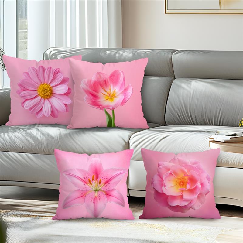 Dreamy Pink Flower Illustration Throw Pillowcase Pillow Case Girl Heart Sofa Bedside Pillow Cover Home Room Decor