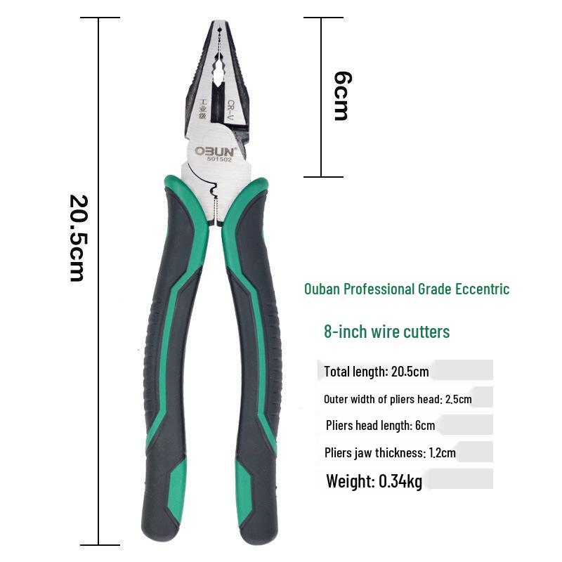 Tuosen Multi-Functional Nickel-Iron Pliers: 6-inch & 8-inch Angled Jaw Wire Cutters for Electricians