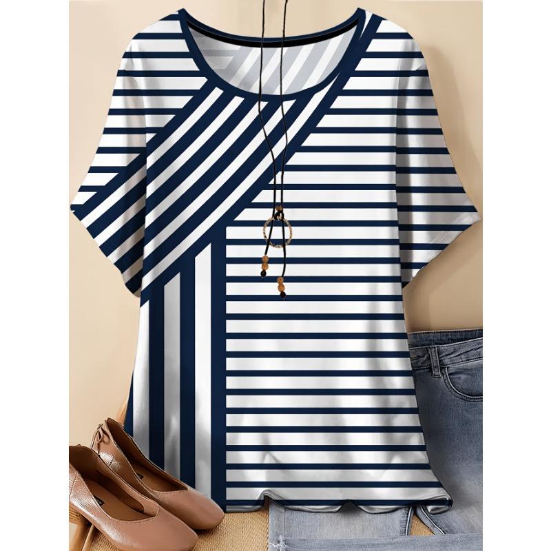 Plus Size Women s Striped Graphic T-shirt Printing, S