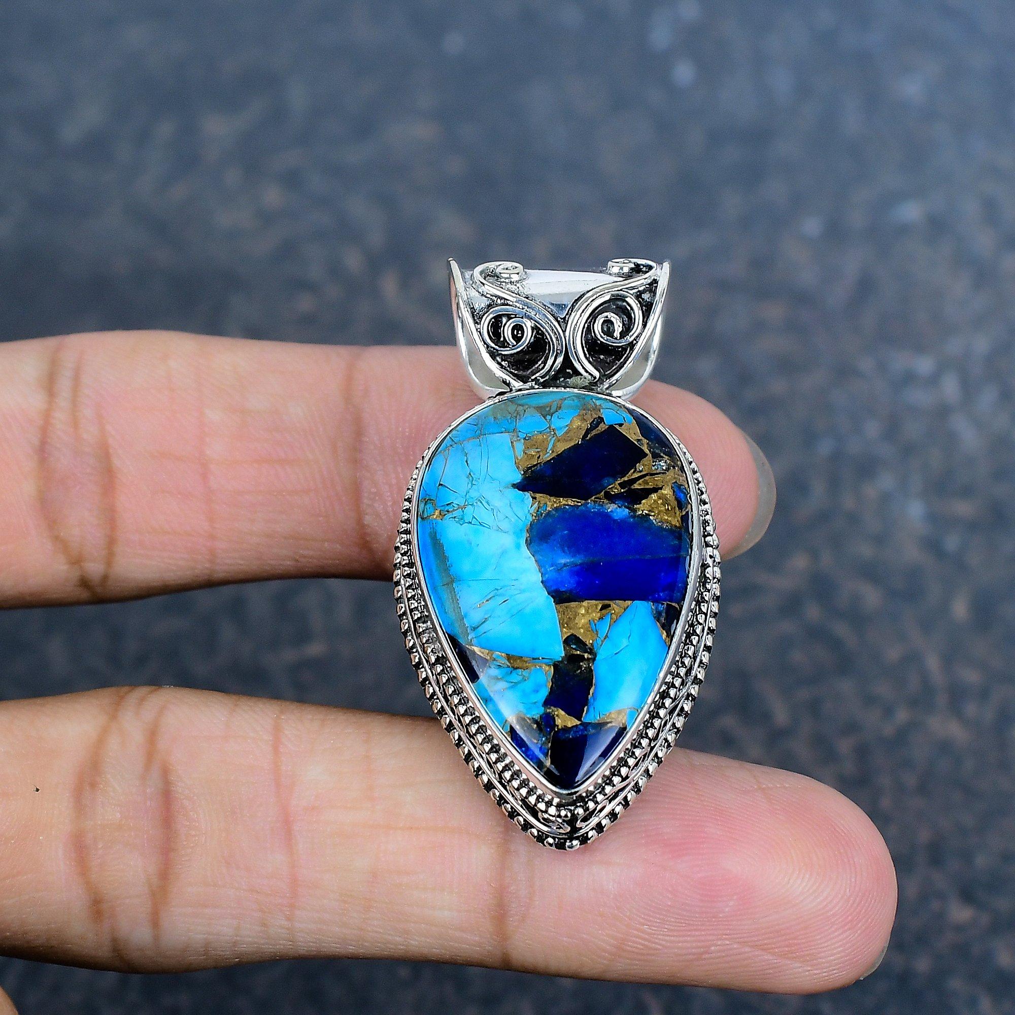 

Медный Лазурит Бирюза Кулон с драгоценным камнем ручной работы, Кулон из стерлингового серебра 925 пробы, Антикварное украшение, Подарок Любовь навсегда 1.77 Inches