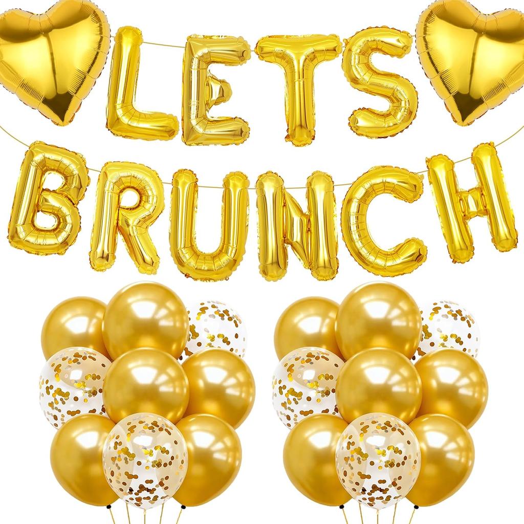 Lets Brunch Letter Banner Balloons - Gold Brunch Themed Decor Dessert Table Sign, Engagement Birthday Bachelorette Party Decorations