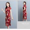 Damen Mode Qipao Kleid Temperament Retro Neujahr Chinesischer Stil Hohe Taille Stehkragen