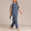 1116 Europäische schöne Frau lässiges schulterfreies unregelmäßiges Fledermausärmel Oberteil Hose Pendleranzug elegantes zweiteiliges Set
