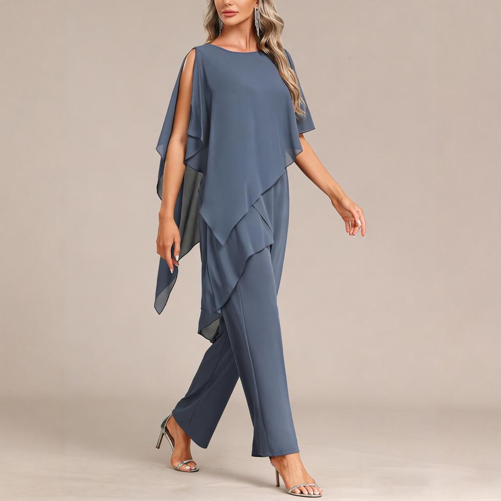 1116 Donna europea bella casual monospalla manica a pipistrello irregolare top pantaloni completo da pendolare elegante set due pezzi