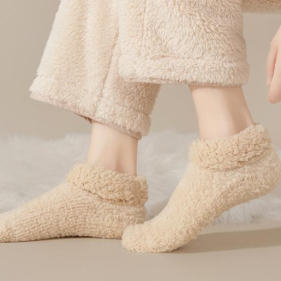 Fluffy Winter Ankle Socks Women Fuzzy Slipper Socks with Grips Plush Warm Non-slip Low Cut Socks for Home Lounging